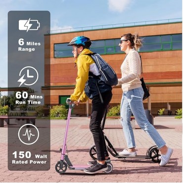 Electric Scooter for Kids Ages 6-12, 150W Motor, 4/7/11 Mph, 60 mins Ride Time, Adjustable Speed, LED Display, Colorful Lights, Electronic Brake, Foldable Kids Electric Scooter