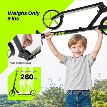 JOVA ZIFFY Scooter for Kids with Hand Brake, Foldable Kick Scooter for Ages 6-12, Lightweight Scooter for Boys with 4 Adjustable Heights, ABEC9 Bearings, Supports Up to 260 lbs