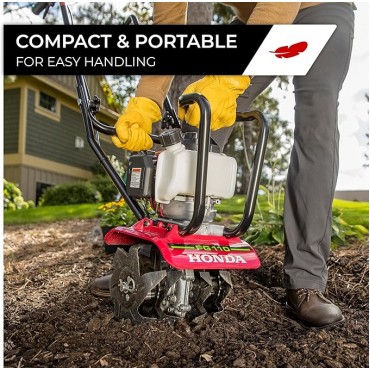 Honda FG110 Mini Tiller Cultivator, 6- to 9-Inch Tilling Width, Break New Ground or Prep Soil, Gas Engine, Adjustable Depth Bar (FG110KiAT)
