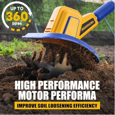 Cordless Tiller Cultivator Compatible with Dewalt 20V Battery(Tool Only), 360RPM Battery Powered Garden Cultivator, 9In Tilling Width & 7In Depth Tiller for Gardening