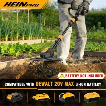 Cordless Tiller Cultivator Compatible with Dewalt 20V MAX Battery, 9In Tilling Width & 7In Depth Electric Tiller for Gardening, 360RPM Rototillers for Garden Cultivator (Tool Only)