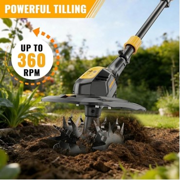 Cordless Tiller Cultivator Compatible with Dewalt 20V MAX Battery, 9In Tilling Width & 7In Depth Electric Tiller for Gardening, 360RPM Rototillers for Garden Cultivator (Tool Only)
