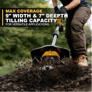 Cordless Garden Tiller Cultivator, Compatible with DeWalt 20V MAX Battery, 360 RPM High Torque, 9" Width x 7" Depth, Lightweight Garden Soil Tool for Weeding, Tool Only-Battery Not Included