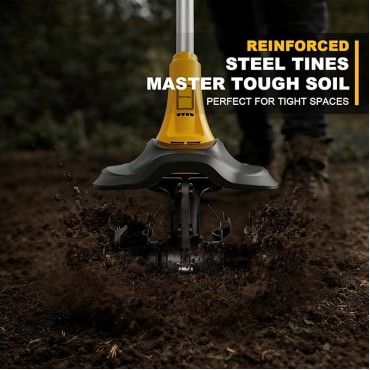 Cordless Garden Tiller Cultivator, Compatible with DeWalt 20V MAX Battery, 360 RPM High Torque, 9" Width x 7" Depth, Lightweight Garden Soil Tool for Weeding, Tool Only-Battery Not Included