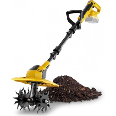 20V Cordless Garden Tiller Cultivator - Compatible with DeWalt 20V MAX Batteries, 9-in. Tilling Width & 7-in. Depth, 4 Steel Blades for Raised Beds and Flower Gardens, Battery Not Included