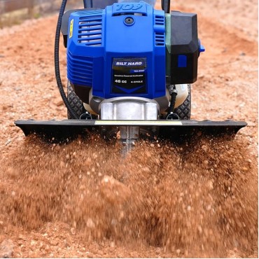 BILT HARD 46cc 4-Cycle 1.9HP Gas Powered Tiller Cultivator - 16" Heavy-Duty Steel Tines Rototiller, Adjustable Wheels & Cushioned Handle Grips for Plowing, Tilling, Weeding in Garden, Farm