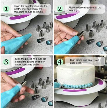 Cake Decorating Kit, Cake Turntable with Spatula, Icing Tips and Icing Bags, Decorating Supplies from Materials, Cake Stand with Lock and Rubberized Bottom 