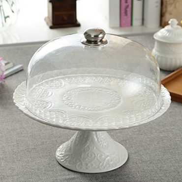 Jusalpha White Porcelain Decorative Cake Stand-Cupcake Stand (Plastic dome) 