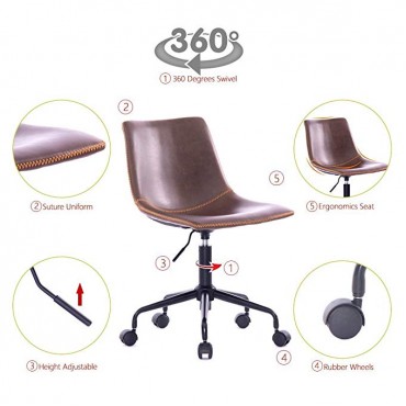 Home Office Casua Side Chair Black Rolling Metal Base, Faux Leather Bucket Seat Task Chair (Antique Brown)