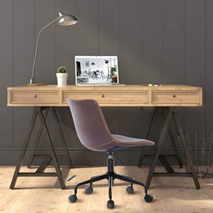 Home Office Casua Side Chair Black Rolling Metal Base, Faux Leather Bucket Seat Task Chair (Antique Brown)