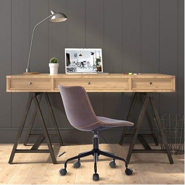 Home Office Casua Side Chair Black Rolling Metal Base, Faux Leather Bucket Seat Task Chair (Antique Brown)