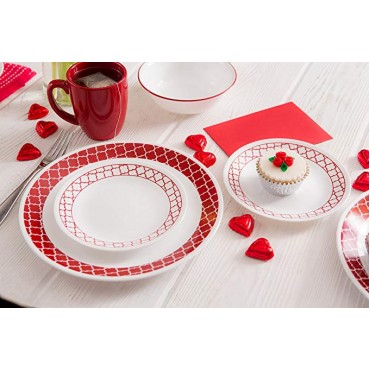 Corelle 16 Piece Crimson Trellis Livingware Dinnerware Set, White