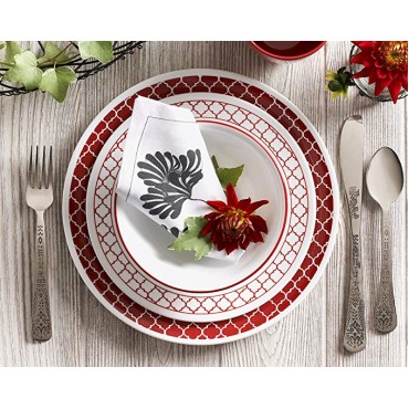 Corelle 16 Piece Crimson Trellis Livingware Dinnerware Set, White