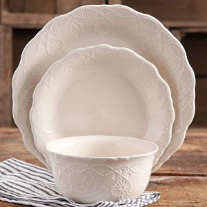 The Pioneer Woman Cowgirl Lace 12-Piece Dinnerware Set (Linen)