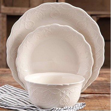 The Pioneer Woman Cowgirl Lace 12-Piece Dinnerware Set (Linen)