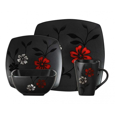 16-Piece Dinnerware Set, Evening Blossom, Black 