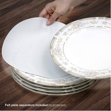 Sorbus Dinnerware Storage 5-Piece Set for Protecting or Transporting Dinnerware — Service for 12 — Round Plate and Cup Quilted Protection, Felt Protectors for Plates, Fine China Case (Beige) 