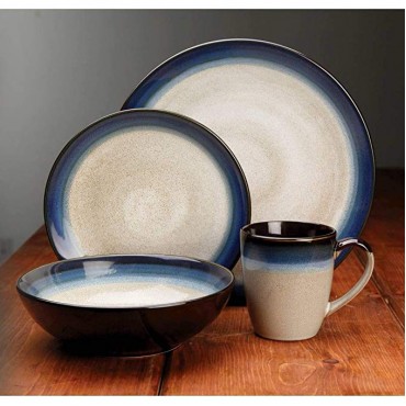 Gibson Elite 91547.16RM Couture Bands 16-Piece Dinnerware Set, Blue and Cream 