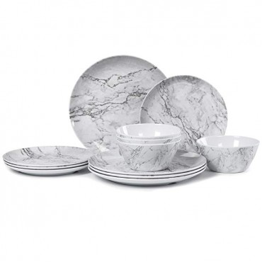 Melamine Dinnerware Set for 4-12 Piece Dinner Dishes Set for Camping Use, Lightweight Unbreakable and Dishwasher Safe, Marble Pattern