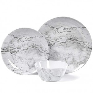 Melamine Dinnerware Set for 4-12 Piece Dinner Dishes Set for Camping Use, Lightweight Unbreakable and Dishwasher Safe, Marble Pattern