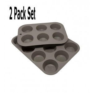 Silicone Baking Cake Pans Kitchen Cookware Kitchen Muffin Pan Cupcakes Circle 8 x 8 Inch Pie Pan (Gray (Muffin) Set)