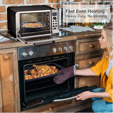 Roll over image to zoom in Baking Pan Nonstick Bakeware Set 6-Piece, Baking Sheet No Stick Carbon Steel Cookie Sheet, Muffin Roasting Loaf Pan and Pizza Bread Pans Cookware Set