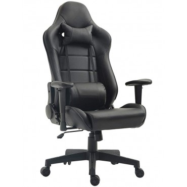 Gaming Chair Ergonomic Racing Chair PU Leather High-Back PC Computer Chair Adjustable Height Professional E-Sports Chair with Headrest and Lumbar Pillows (Black)