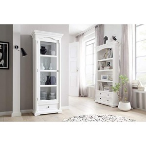 NovaSolo Provence Pure White Mahogany Wood Cabinet With Glass Door, 4 Shelves And Drawer