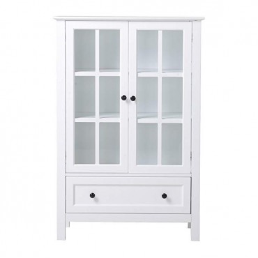 Homestar Miranda Caninet with 2-Doors & 1-Drawer Glass, White